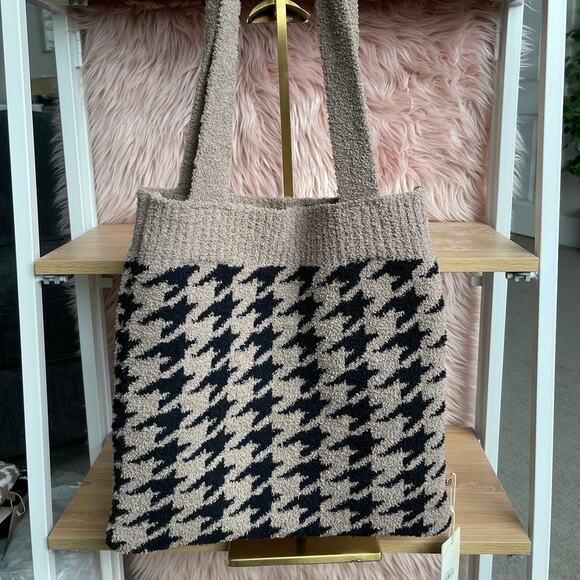 COMFYLUXE Houndstooth Pattern Luxury Soft Knitted Tote Bag - Picture 4 of 7